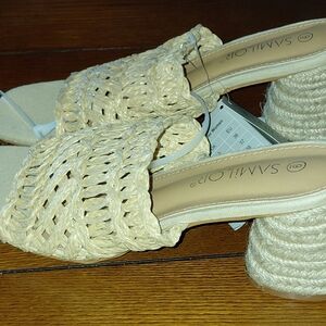 Samilor NWT woven Raffia Women's Cream Espadrille Slide   Sandals Sz 9